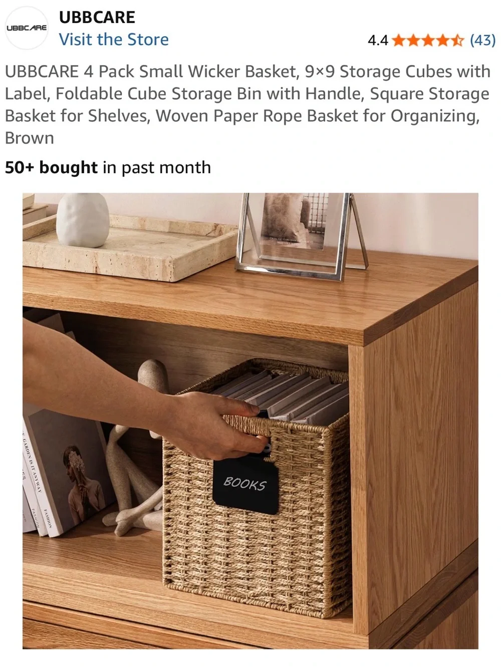 4-Pack Woven Storage Baskets with Chalkboard Labels - Brown